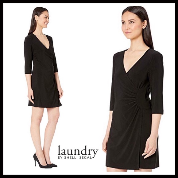 Laundry By Shelli Segal Dresses & Skirts - BLACK V-NECK 3/4 SLEEVES LONG KNIT MINI DRESS A2C